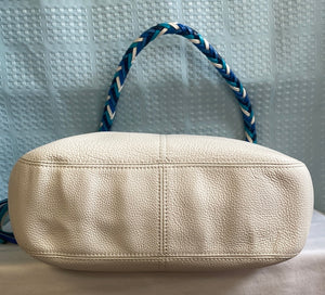 Brighton Barbados Ziptop Leather Hobo In White/Braided Strap In Turq/Blu/Wht/Blk