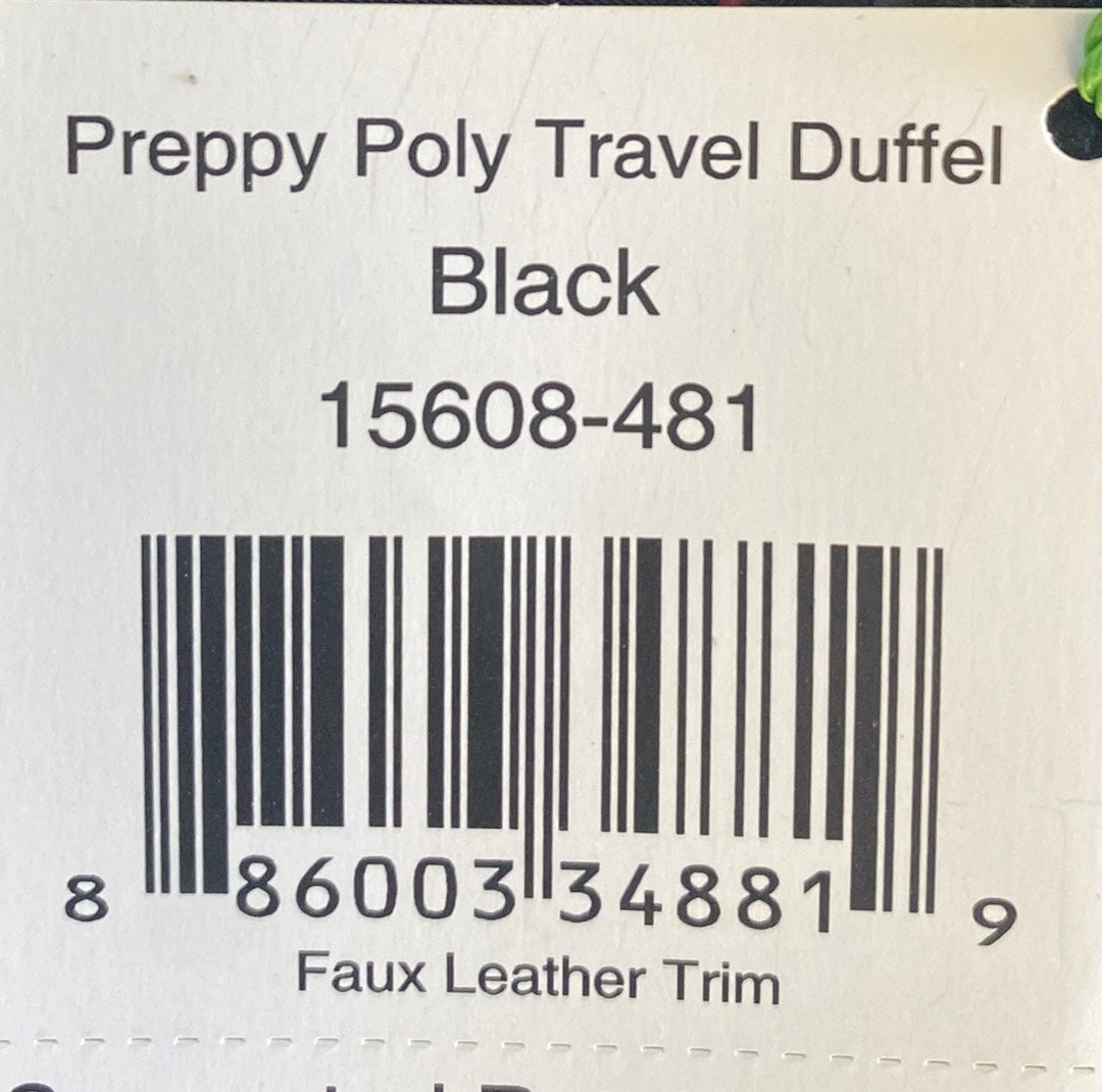NWT Vera Bradley Preppy Poly Travel Duffel Bag In Black
