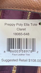 NWT Vera Bradley Preppy Poly Ella Tote in Claret