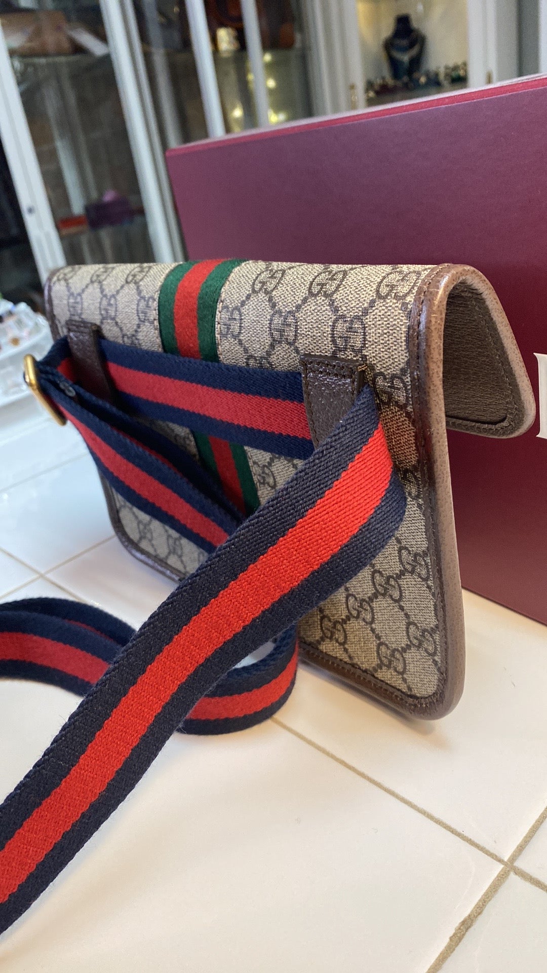 GUCCI OPHIDIA SMALL SUPREME MONOGRAM CANVAS BELT BAG/SLIING BAG