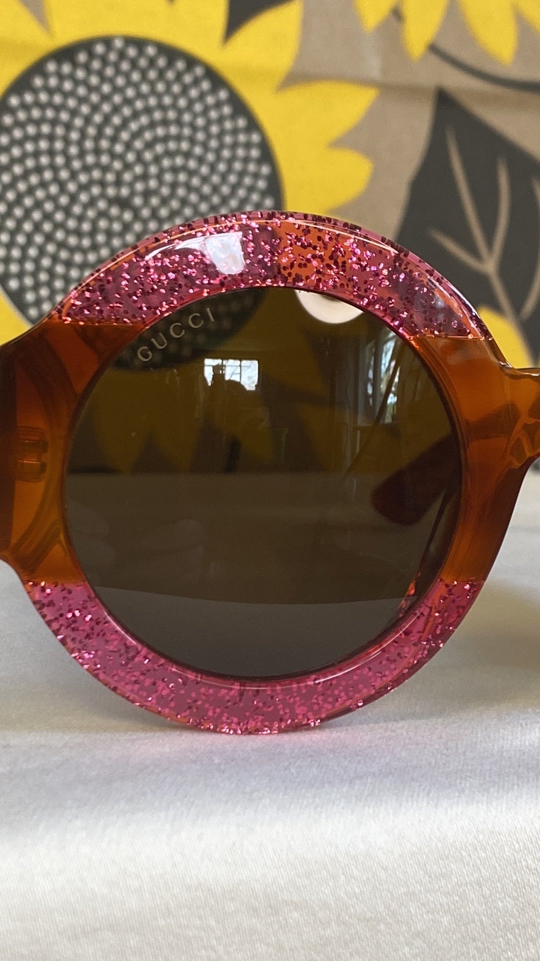 Gucci GG0084S Sunglasses In Fuchsia Glitter and Havana