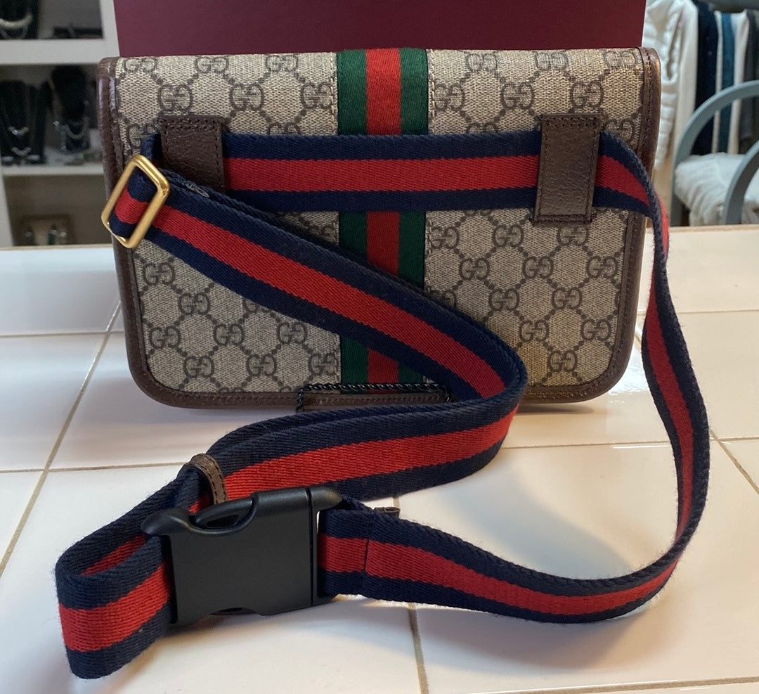 GUCCI OPHIDIA SMALL SUPREME MONOGRAM CANVAS BELT BAG/SLIING BAG