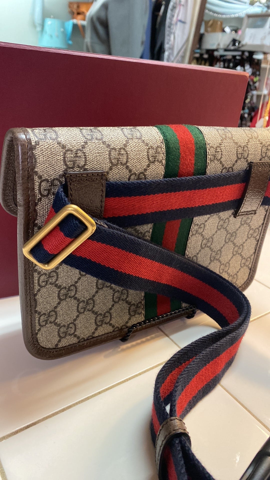 GUCCI OPHIDIA SMALL SUPREME MONOGRAM CANVAS BELT BAG/SLIING BAG