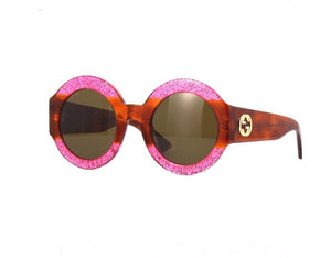 Gucci GG0084S Sunglasses In Fuchsia Glitter and Havana