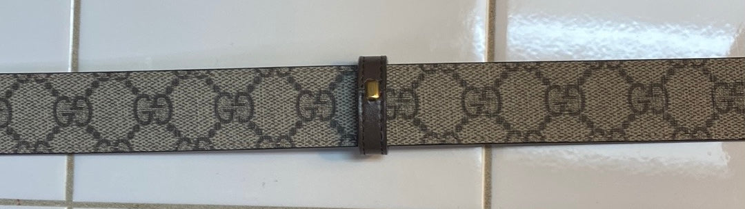 GUCCI GG SUPREME MONOGRAM CANVAS/LEATHER REVERSIBLE BELT IN BEIGE/BROWN