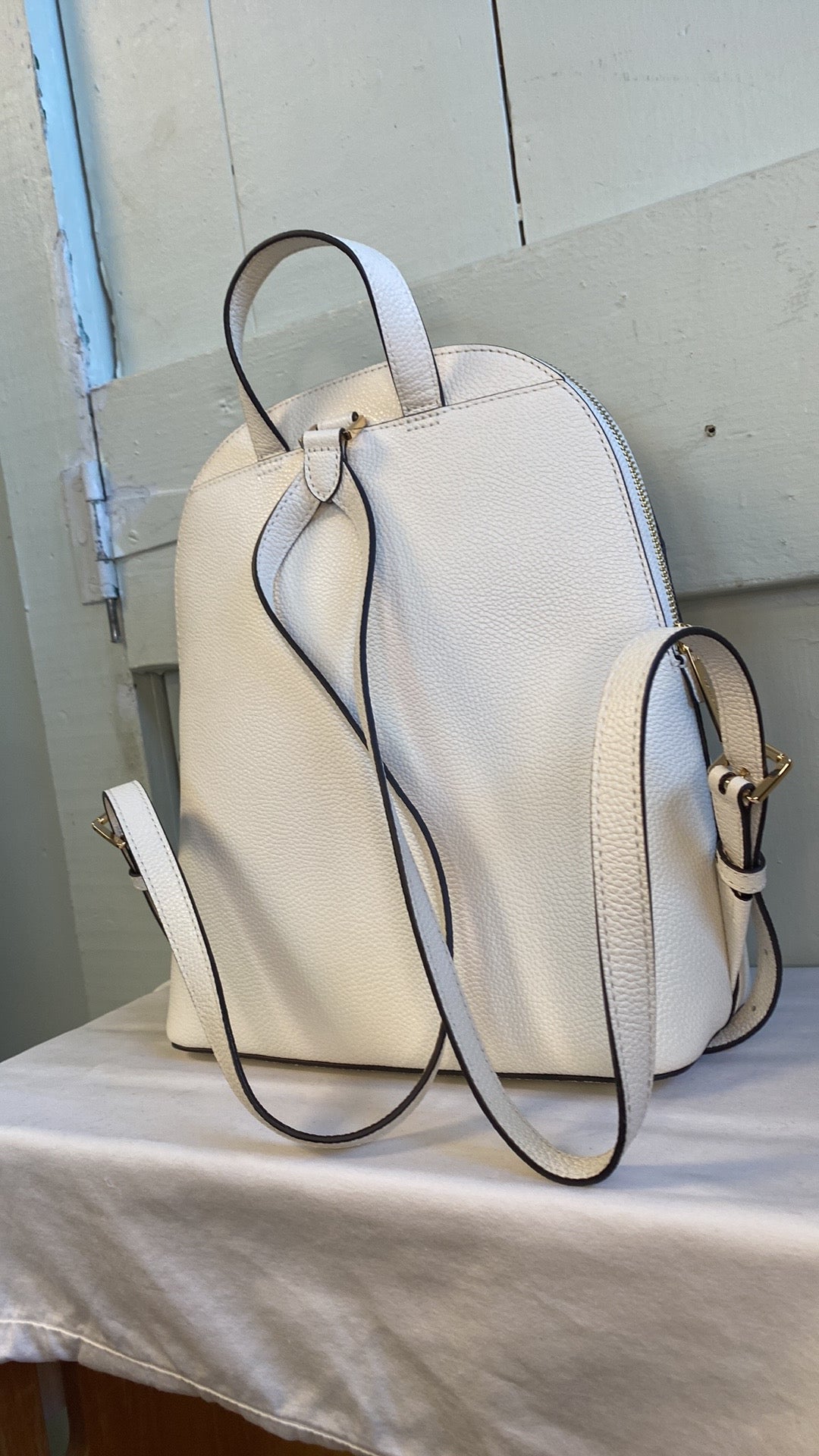 Michael Kors Adele Large Pebbled Leather Backpack In Chalk