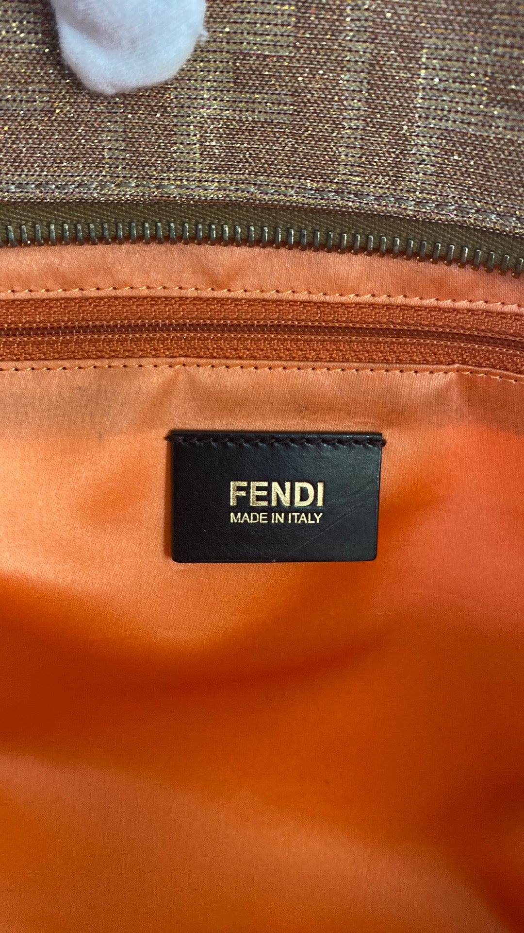 FENDI Metallic Lurex Zucca Roll Shopping Tote In Arancio