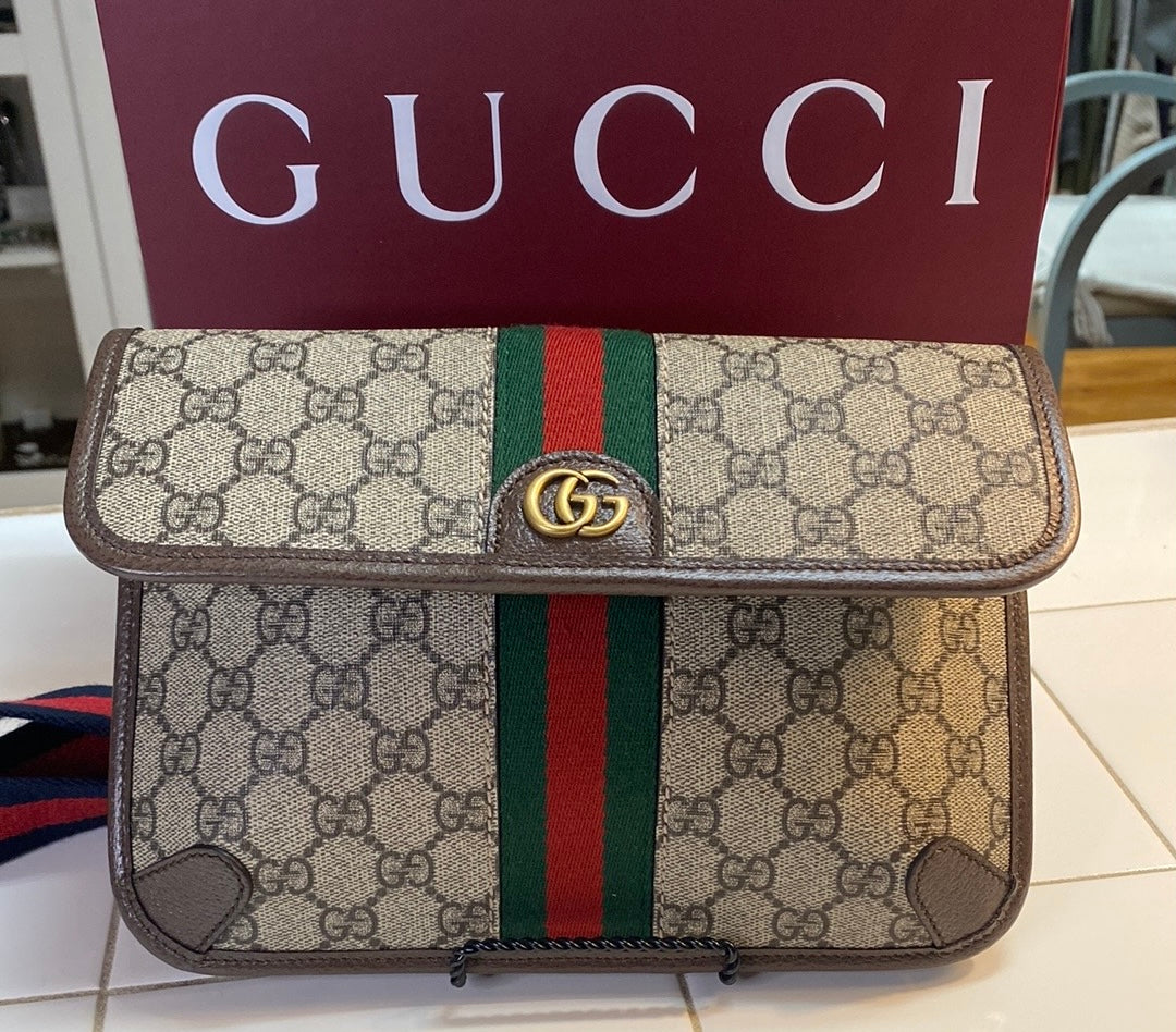 GUCCI OPHIDIA SMALL SUPREME MONOGRAM CANVAS BELT BAG/SLIING BAG