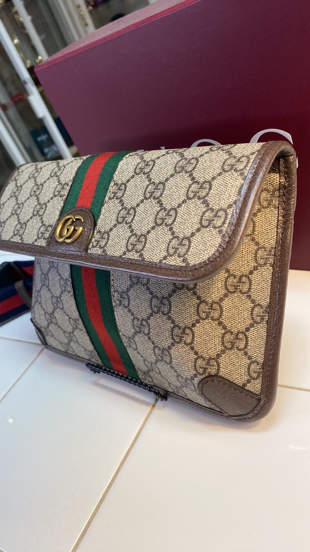 GUCCI OPHIDIA SMALL SUPREME MONOGRAM CANVAS BELT BAG/SLIING BAG